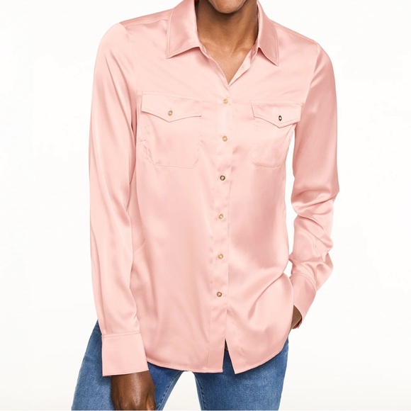 White House Black Market Tops - White House Black Market Long Sleeve Satin Shirt in Light Pink 14 Button Up